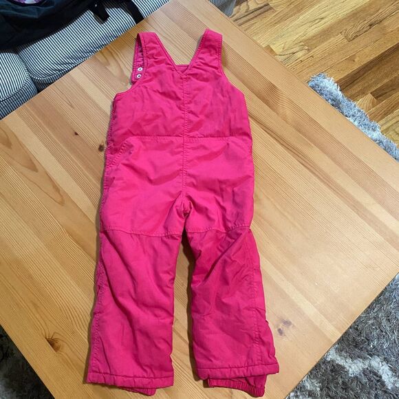 Place Est 1989 Girls Snow Bib Overall Pants Neon Pink Lined Button Strap 4T - Picture 2 of 8